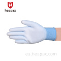 Guantes azul de punto de poliéster con recubrimiento por Hespax PU